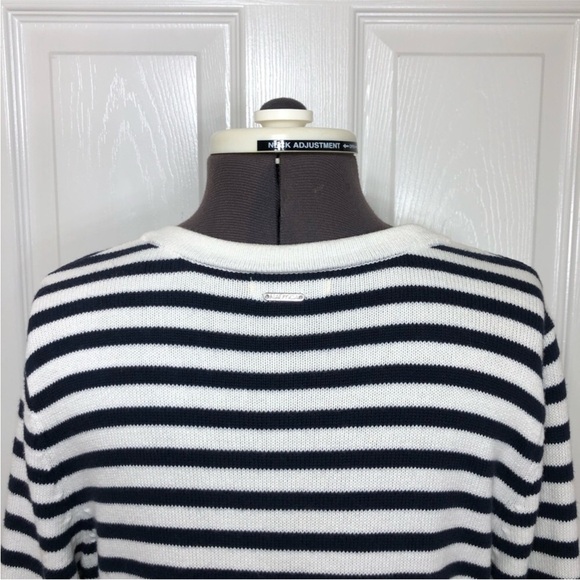 Nautica Cotton Knit V Neckline String Navy White Stripes Versatile Sweater M - Picture 5 of 10